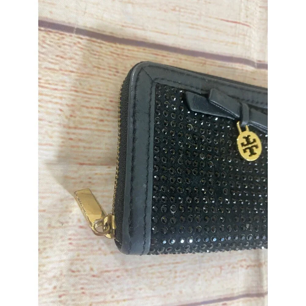 Tory Burch Women's Black Compact Crystal Zip Continental Wallet - OS - Picture 4 of 10